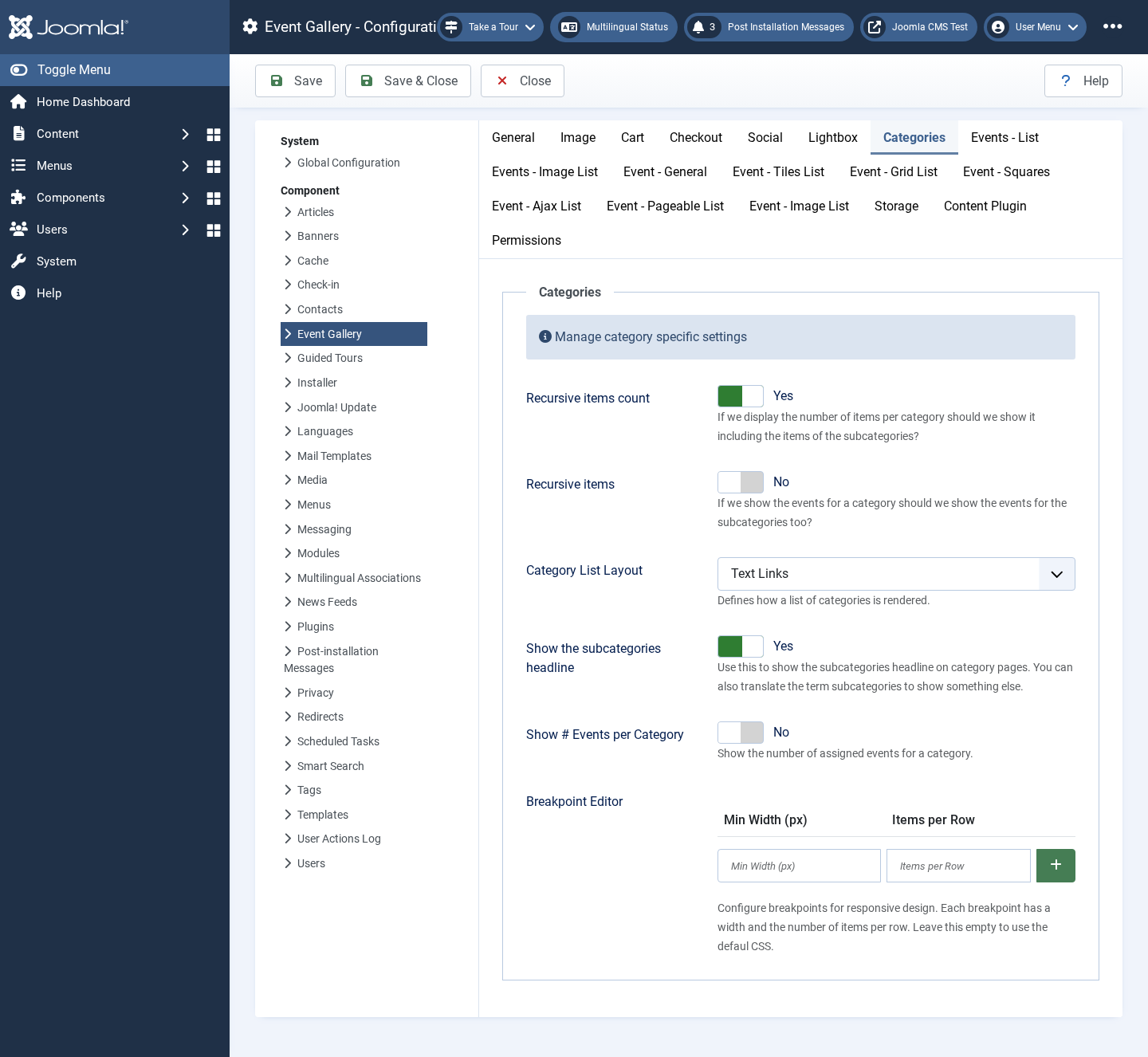backend configuration categories