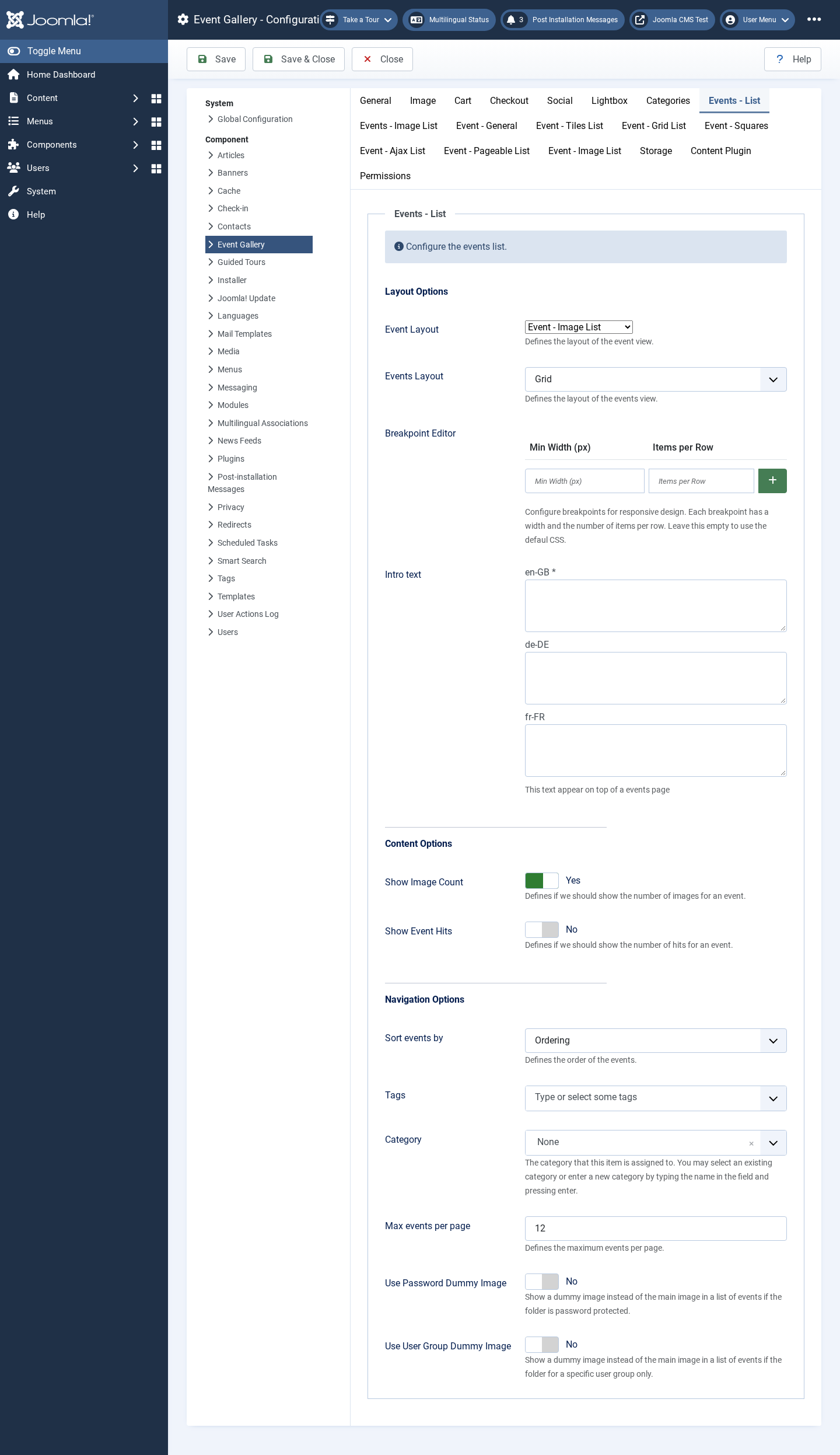backend configuration events list