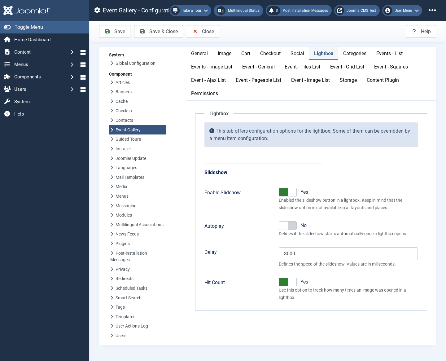 backend configuration lightbox