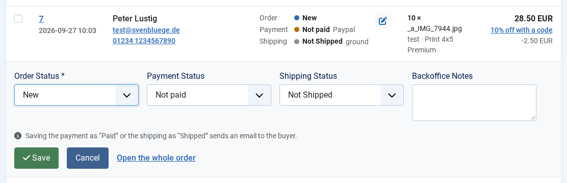 backend orders quickedit