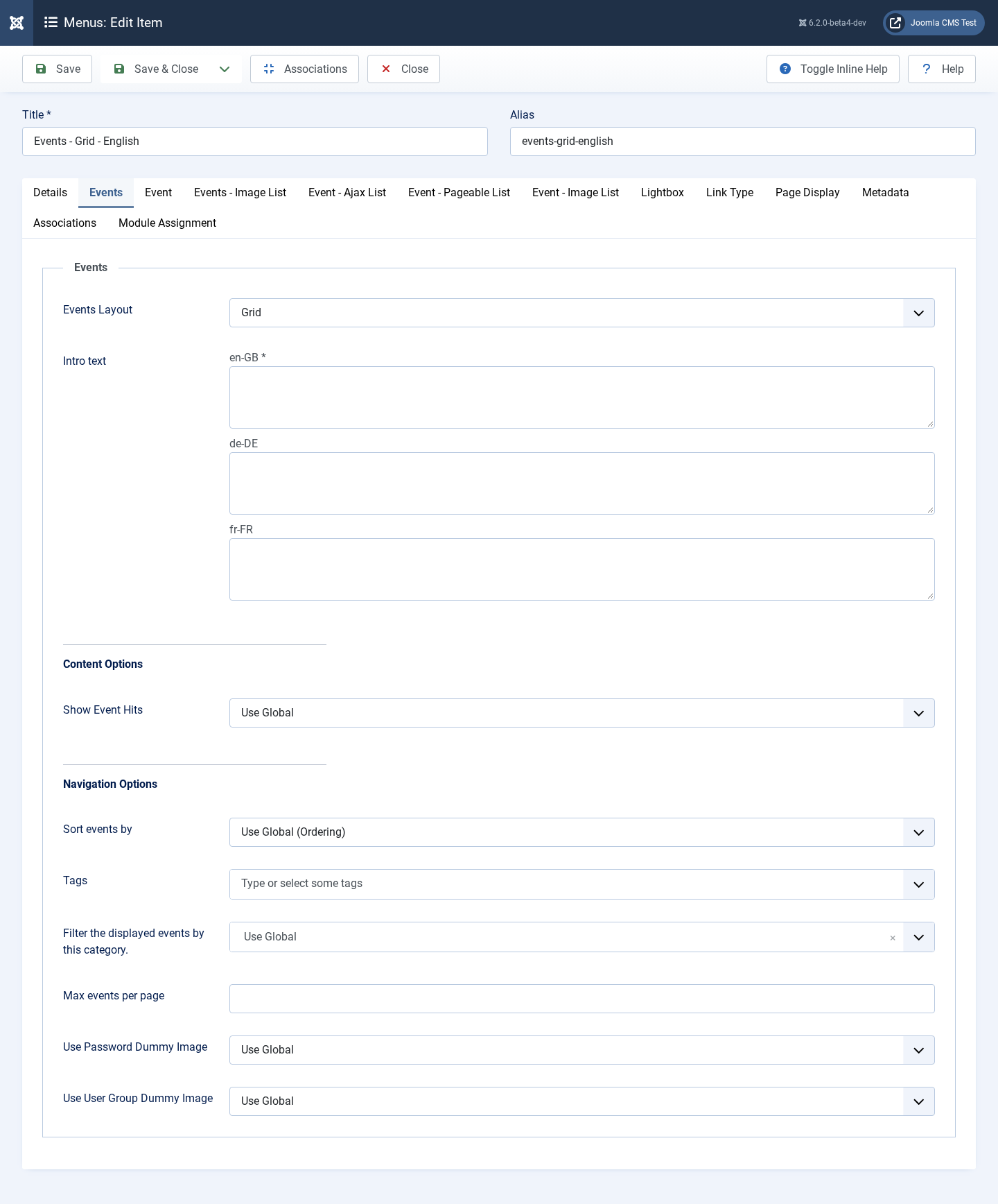 create menu item advanced options